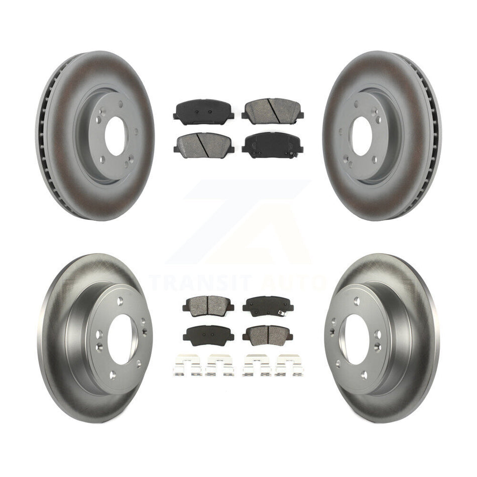 Front Rear Coated Disc Brake Rotors And Semi-Metallic Pads Kit For Hyundai Veloster Kia Forte Koup KGS-100931