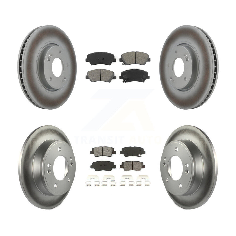 Front Rear Coated Disc Brake Rotors And Semi-Metallic Pads Kit For 2015 Hyundai Veloster Tech RE FLEX SE KGS-100935