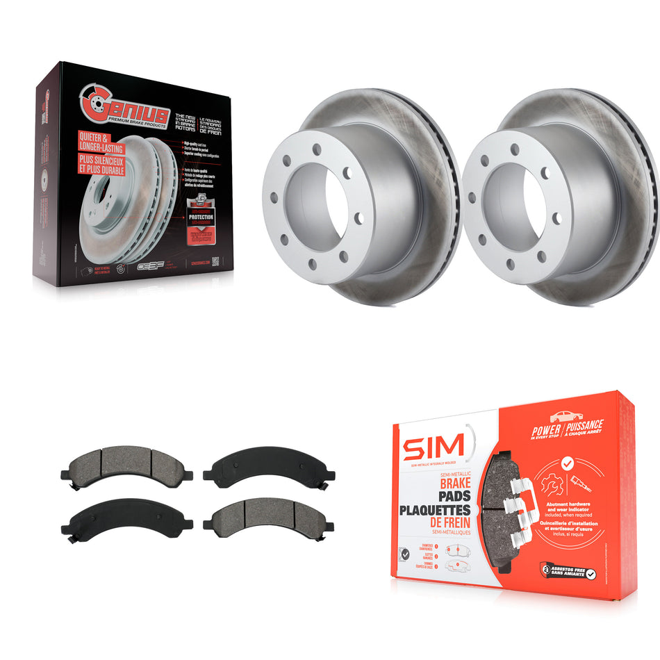 Rear Coated Disc Brake Rotors And Semi-Metallic Pads Kit For 2003-2008 Chevrolet Express 3500 GMC Savana With Dual Wheels KGS-101139