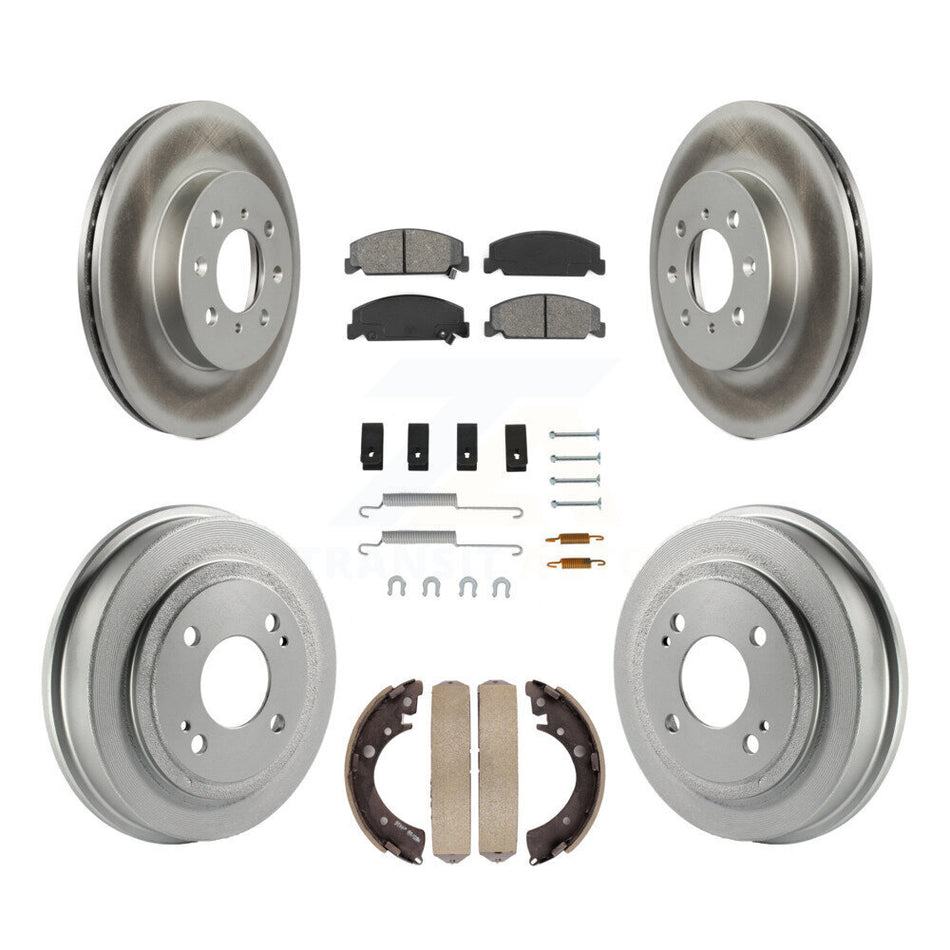 Front Rear Coated Disc Brake Rotors Semi-Metallic Pads And Drum Kit (7Pc) For 1997 Honda Civic LX with 4-Wheel ABS KGS-101522