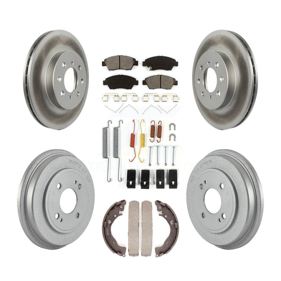 Front Rear Coated Disc Brake Rotors Semi-Metallic Pads And Drum Kit (7Pc) For Honda Fit KGS-101529