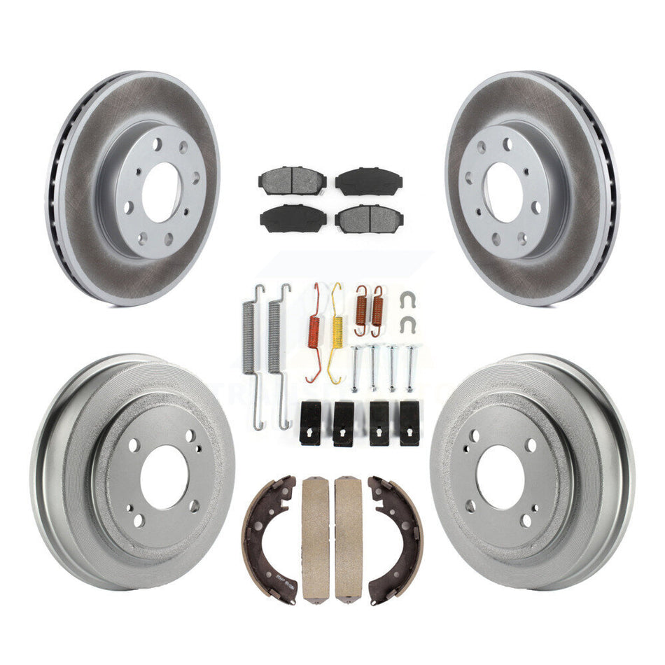Front Rear Coated Disc Brake Rotors Semi-Metallic Pads And Drum Kit (7Pc) For 1994-1995 Honda Civic EX with Sedan Automatic transmission Non-ABS KGS-101533
