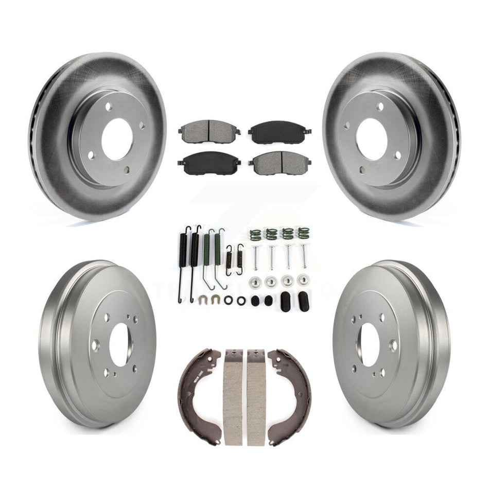 Front Rear Coated Disc Brake Rotors Semi-Metallic Pads And Drum Kit (7Pc) For Nissan Sentra Versa Cube KGS-101551