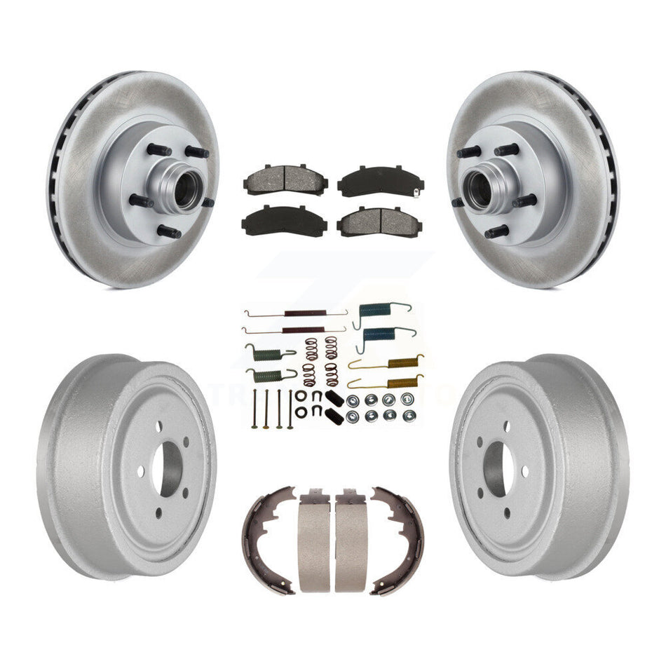 Front Rear Coated Disc Brake Rotors Hub Assembly Semi-Metallic Pads And Drum Kit (7Pc) For Ford Ranger With 10" Diameter KGS-101558