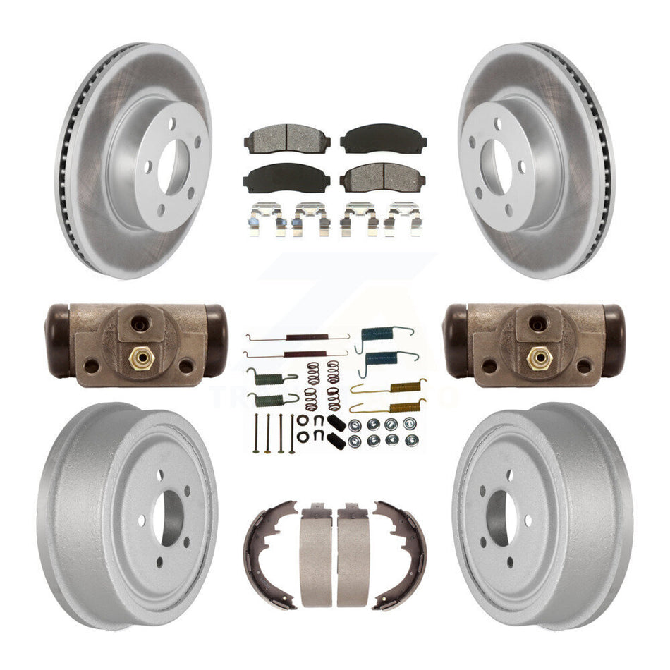Front Rear Coated Disc Brake Rotors Semi-Metallic Pads And Drum Kit (9Pc) For Ford Ranger Mazda B4000 With 10" Diameter KGS-101566
