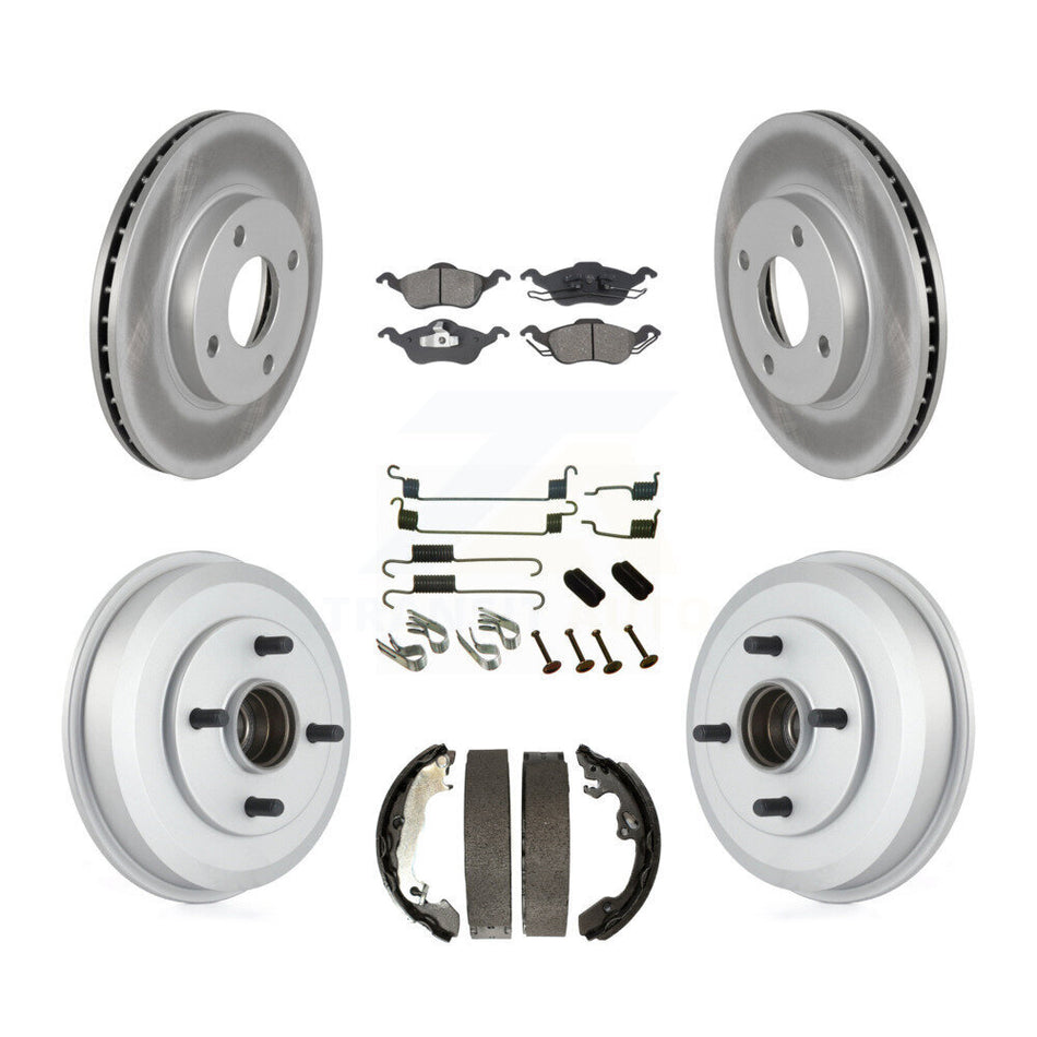 Front Rear Coated Disc Brake Rotors Semi-Metallic Pads And Drum Kit (7Pc) For Ford Focus Wheel Bearing Includes KGS-101605