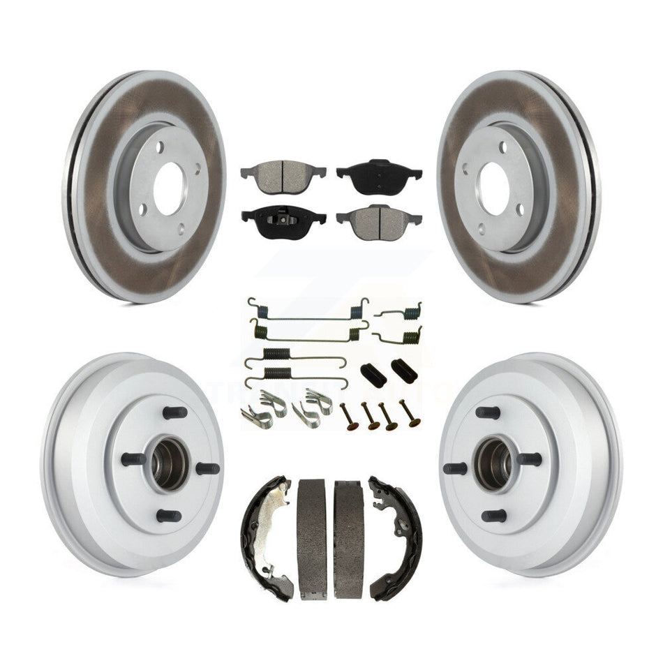 Front Rear Coated Disc Brake Rotors Semi-Metallic Pads And Drum Kit (7Pc) For 2005-2007 Ford Focus Wheel Bearing Includes KGS-101606