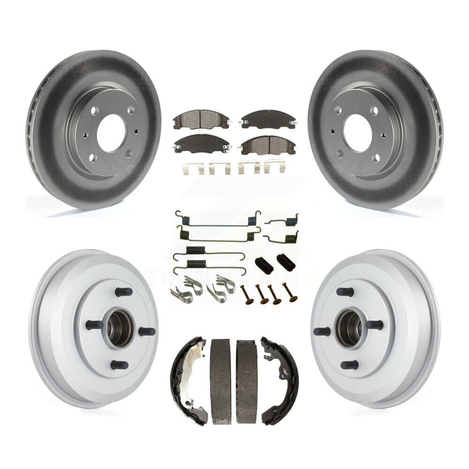 Front Rear Coated Disc Brake Rotors Semi-Metallic Pads And Drum Kit (7Pc) For 2008 Ford Focus Wheel Bearing Includes KGS-101607