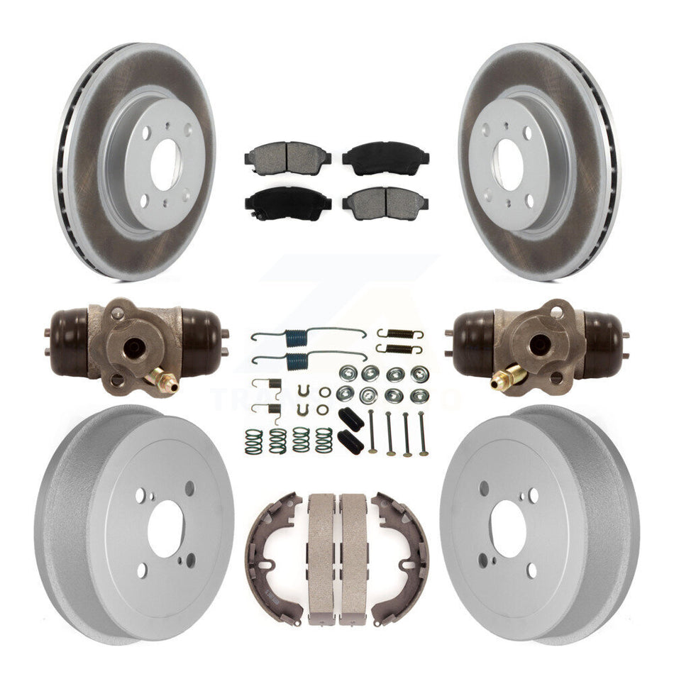 Front Rear Coated Disc Brake Rotors Semi-Metallic Pads And Drum Kit (9Pc) For 1993-1997 Toyota Corolla Geo Prizm KGS-101632