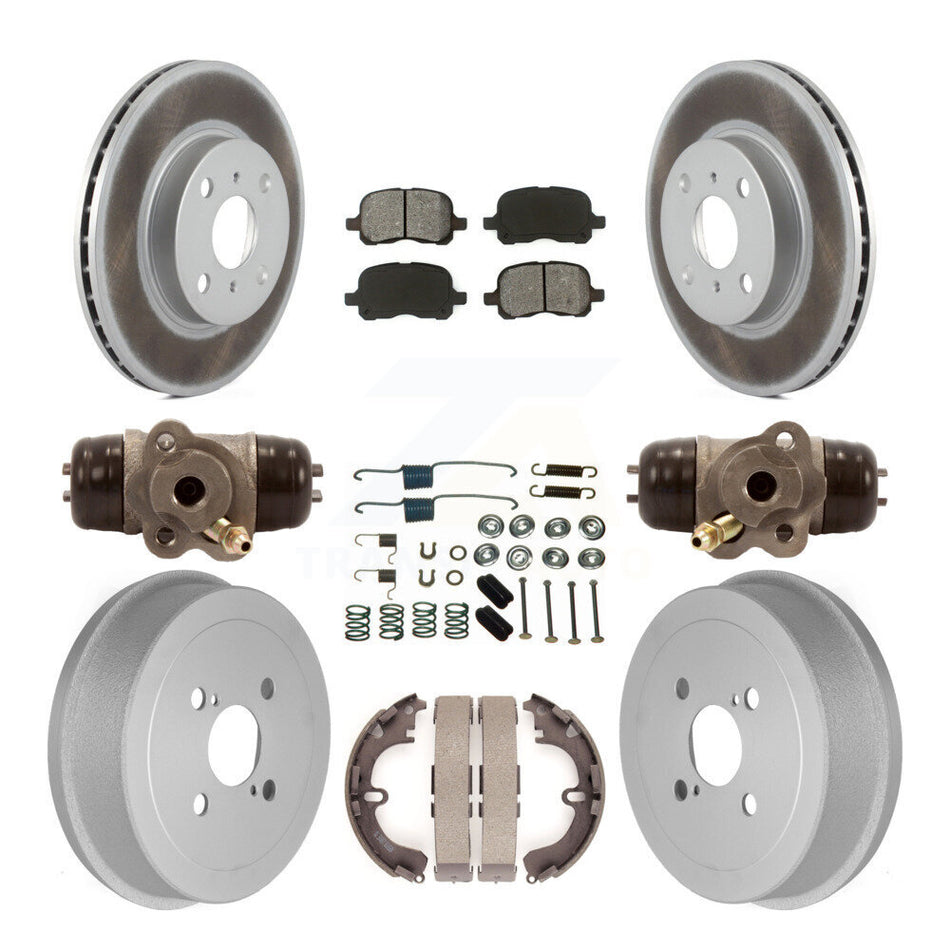 Front Rear Coated Disc Brake Rotors Semi-Metallic Pads And Drum Kit (9Pc) For Toyota Corolla Chevrolet Prizm Non-ABS KGS-101637