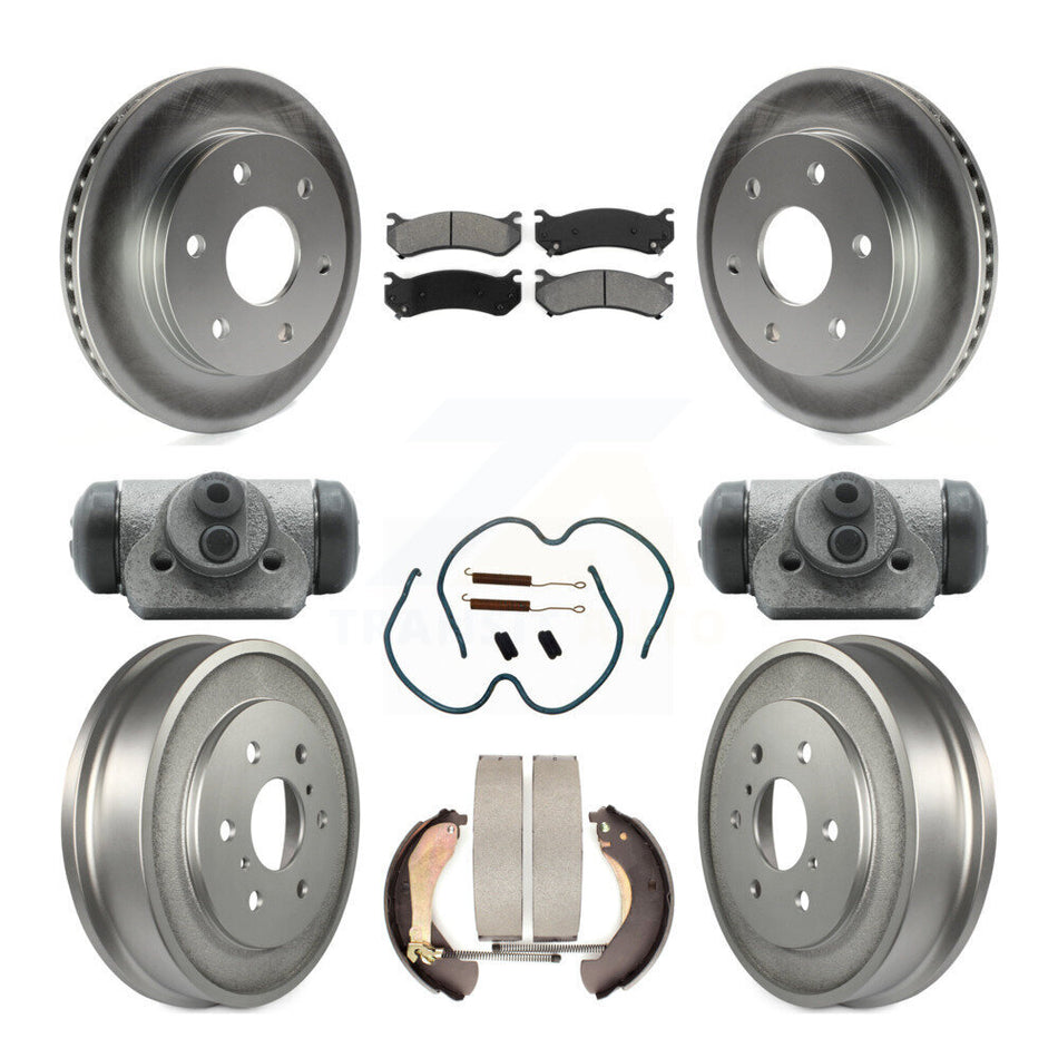 Front Rear Coated Disc Brake Rotors Semi-Metallic Pads And Drum Kit (9Pc) For Chevrolet Silverado 1500 GMC Sierra Classic With 6400 Lb GVW KGS-101646
