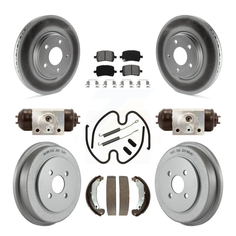 Front Rear Coated Disc Brake Rotors Semi-Metallic Pads And Drum Kit (9Pc) For 2006 Pontiac Pursuit With Brakes KGS-101652
