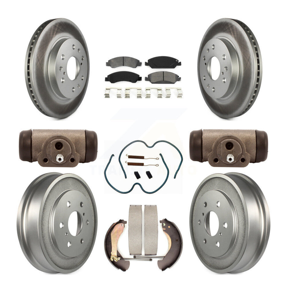 Front Rear Coated Disc Brake Rotors Semi-Metallic Pads And Drum Kit (9Pc) For Chevrolet Silverado 1500 GMC Sierra Classic KGS-101655