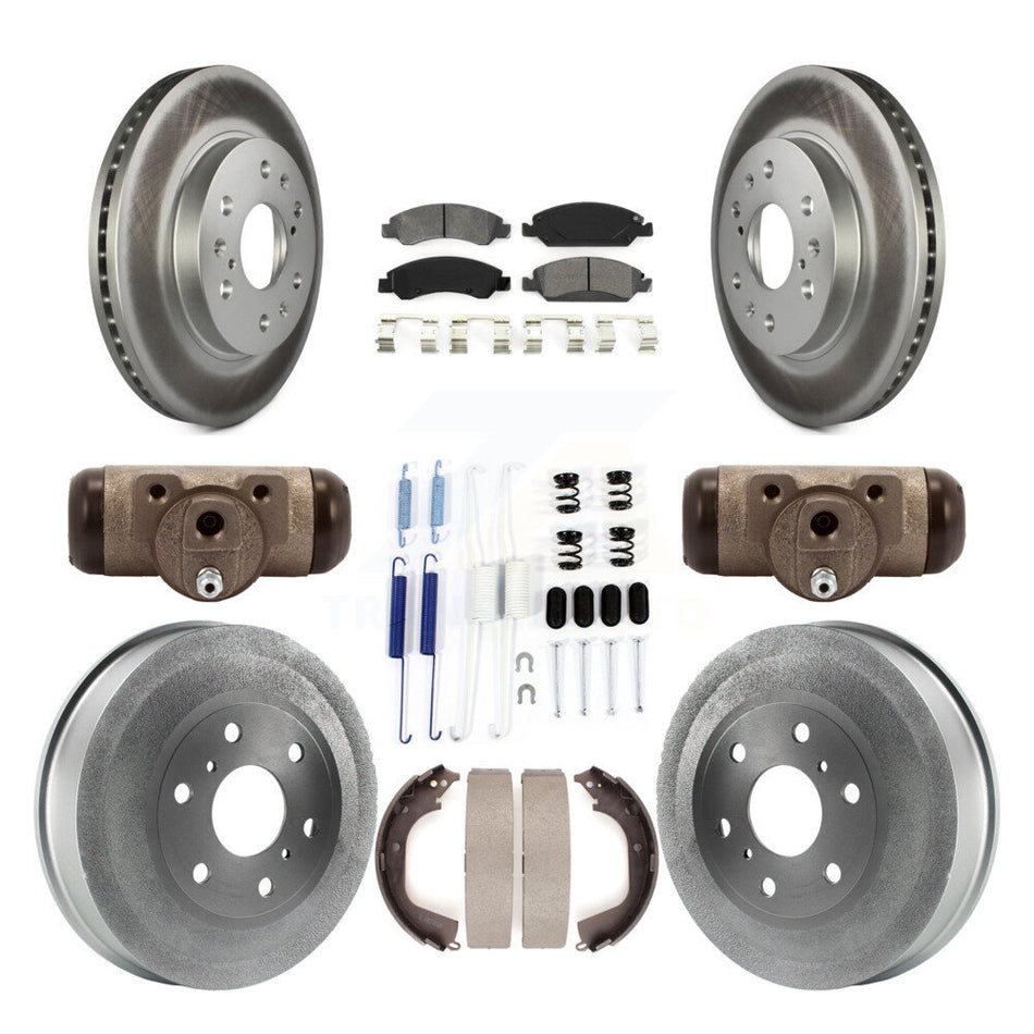 Front Rear Coated Disc Brake Rotors Semi-Metallic Pads And Drum Kit (9Pc) For Chevrolet Silverado 1500 GMC Sierra With 7000 Lb GVW KGS-101656