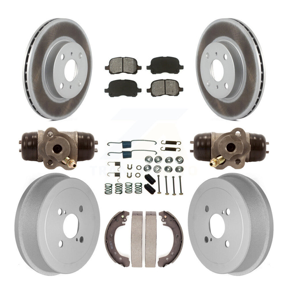 Front Rear Coated Disc Brake Rotors Semi-Metallic Pads And Drum Kit (9Pc) For 2002 Toyota Corolla Non-ABS From 04 02 KGS-101741