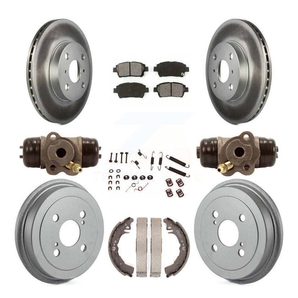 Front Rear Coated Disc Brake Rotors Semi-Metallic Pads And Drum Kit (9Pc) For 2001-2005 Toyota Echo KGS-101743