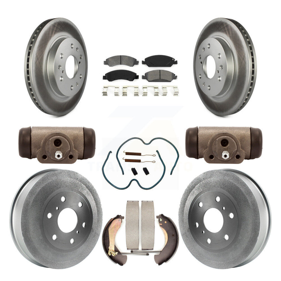 Front Rear Coated Disc Brake Rotors Semi-Metallic Pad & Drum Kit (9Pc) For 2009-2009 Chevrolet Silverado 1500 GMC Sierra Except Vehicles Using Hold Down Pins With 7000 Lb GVW KGS-101751