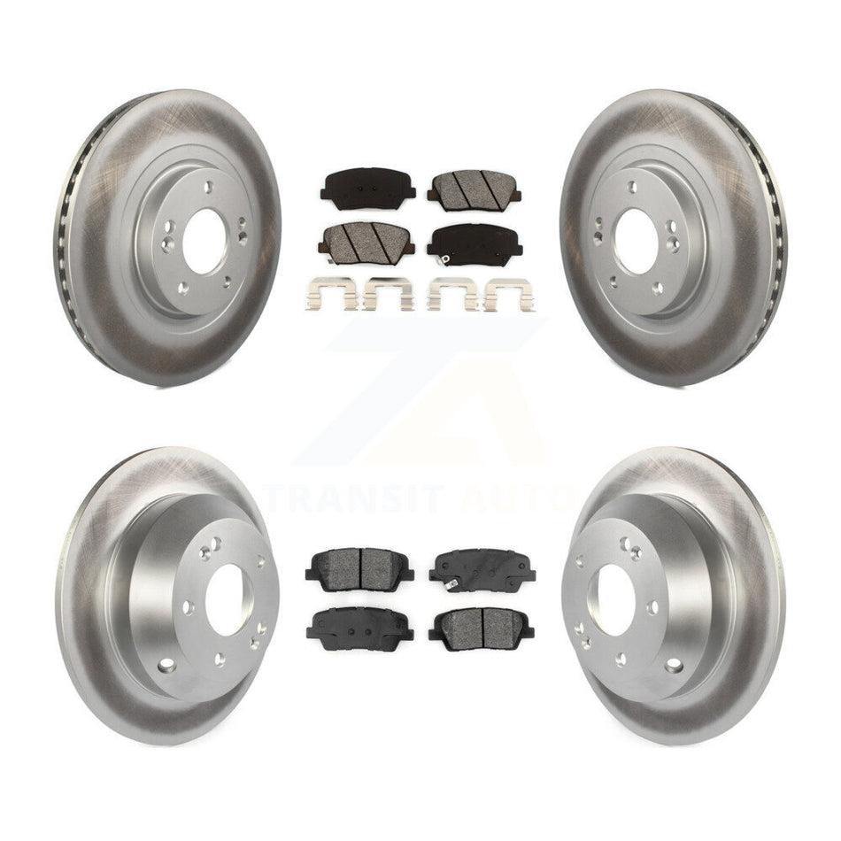 Front Rear Coated Disc Brake Rotors And Semi-Metallic Pads Kit For 2014-2015 Kia Sorento With Red Painted Calipers KGS-101778