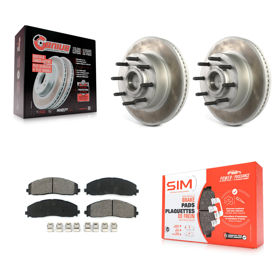 Front Coated Disc Brake Rotors Hub Assembly And Semi-Metallic Pads Kit For Ford F-250 Super Duty F-350 KGS-101879
