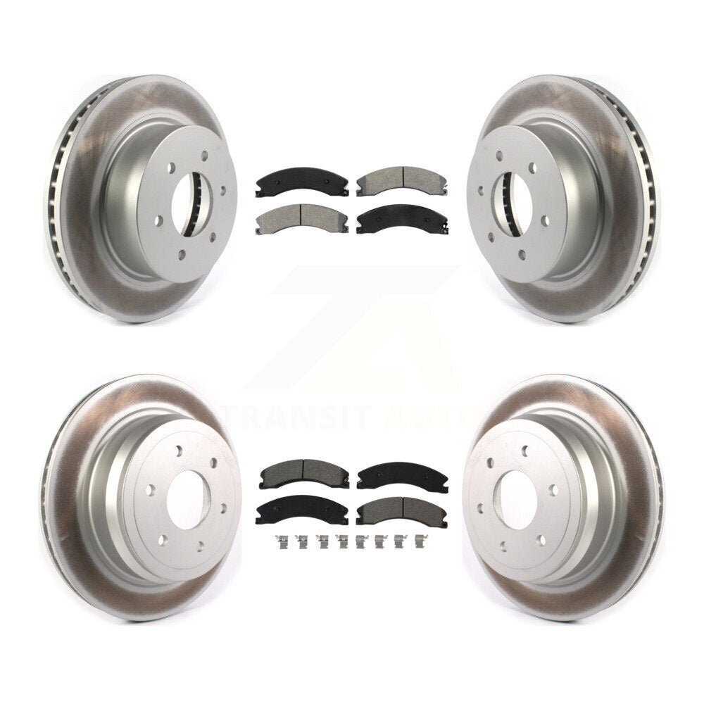 Front Rear Coated Disc Brake Rotors & Semi-Metallic Pad Kit For 2016-2024 Nissan TITAN XD KGS-101994