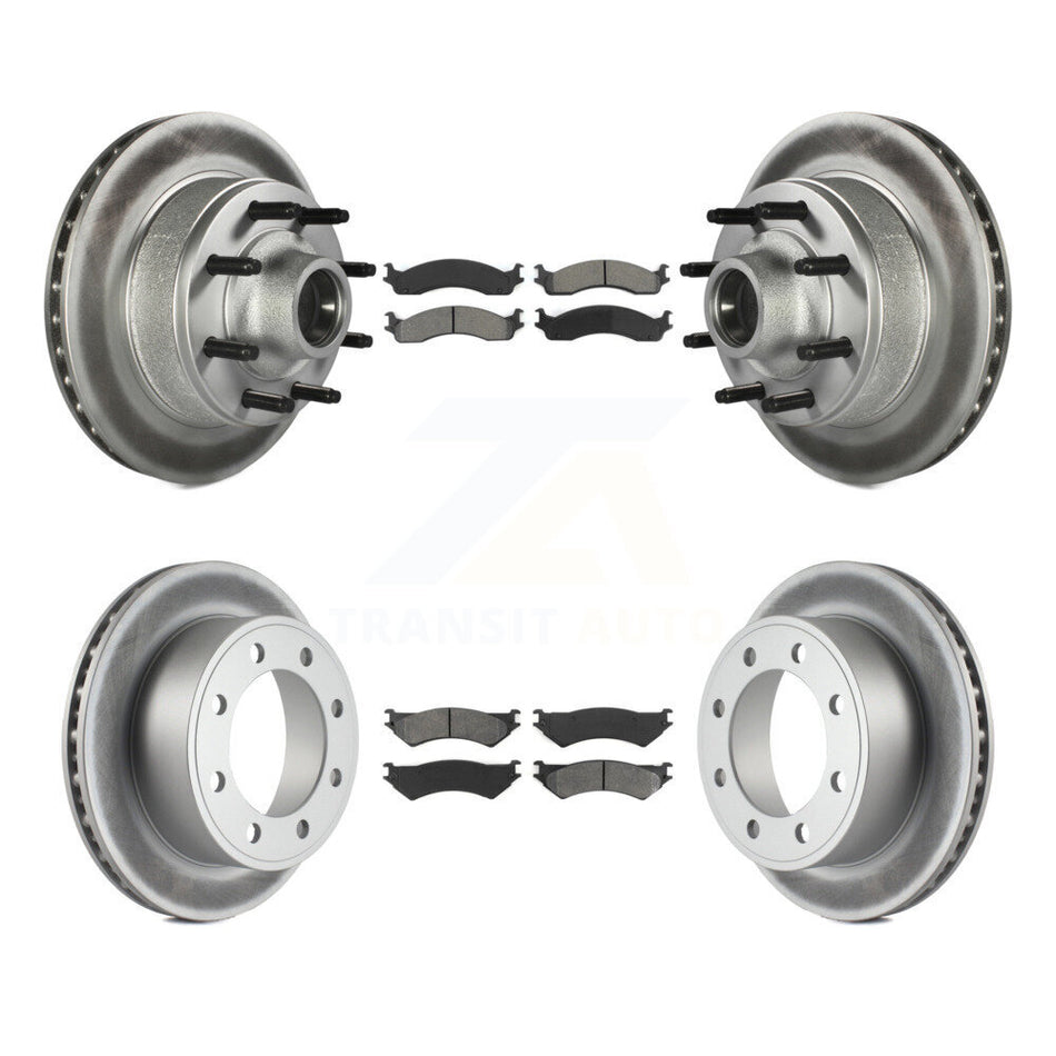 Front Rear Coated Disc Brake Rotors And Semi-Metallic Pads Kit For Ford E-350 Super Duty E-250 Econoline Club Wagon KGS-102065