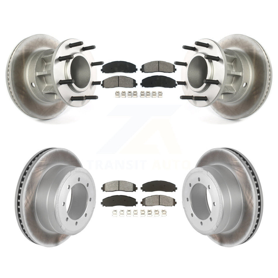 Front Rear Coated Disc Brake Rotors And Semi-Metallic Pads Kit For Ford F-350 Super Duty F-250 With Dual Wheels KGS-102084