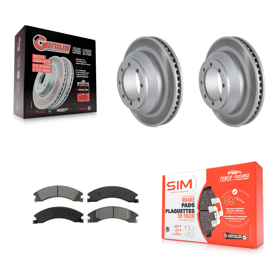 Rear Coated Disc Brake Rotors And Semi-Metallic Pads Kit For Ford E-350 Super Duty Econoline With Dual Wheels KGS-102152