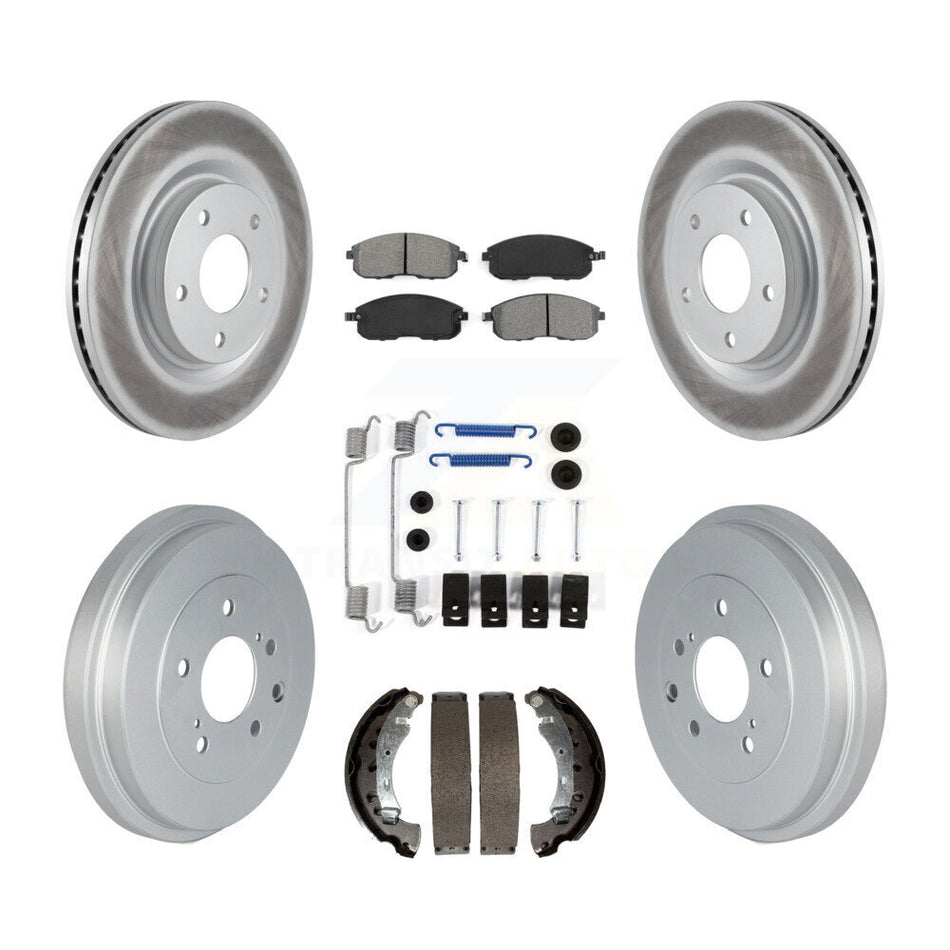 Front Rear Coated Disc Brake Rotors Semi-Metallic Pads And Drum Kit (7Pc) For 2017-2019 Nissan Sentra Turbocharged KGS-102161