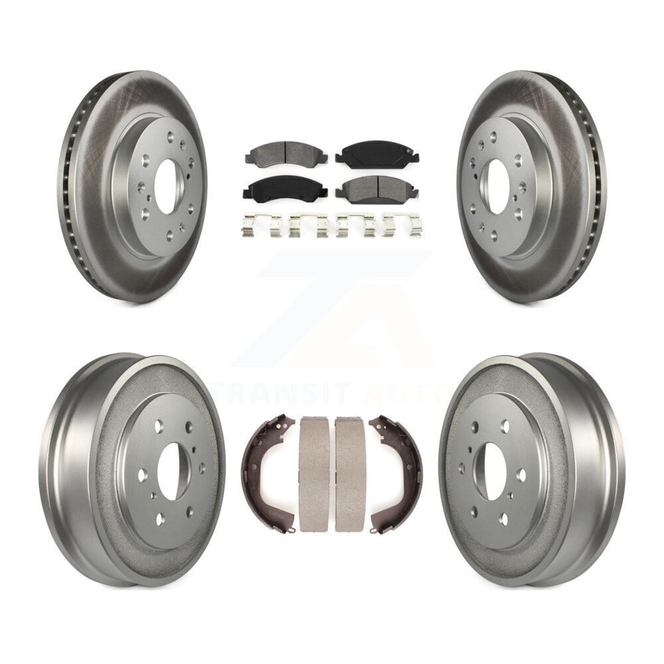 Front Rear Coated Disc Brake Rotors Semi-Metallic Pads And Drum Kit For 2008-2008 Chevrolet Silverado 1500 GMC Sierra With Vehicles Using Hold Down Pins KGS-102181