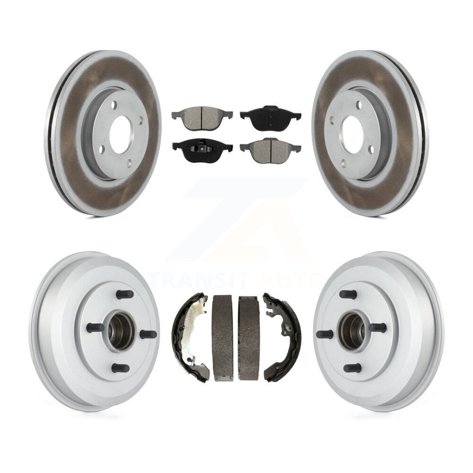 Front Rear Coated Disc Brake Rotors Semi-Metallic Pads And Drum Kit For 2005-2007 Ford Focus Wheel Bearing Includes KGS-102209