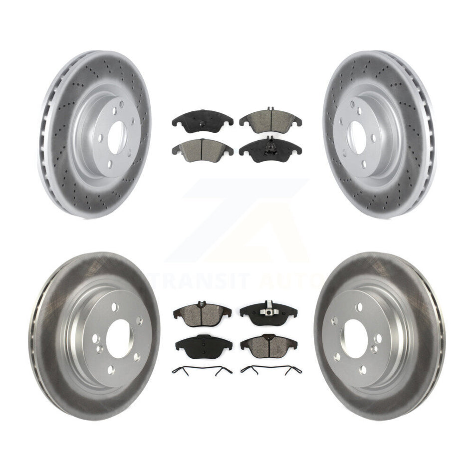 Front Rear Coated Disc Brake Rotors And Semi-Metallic Pads Kit For 2010-2011 Mercedes-Benz E550 Coupe With 300mm Diameter Rotor KGS-102277