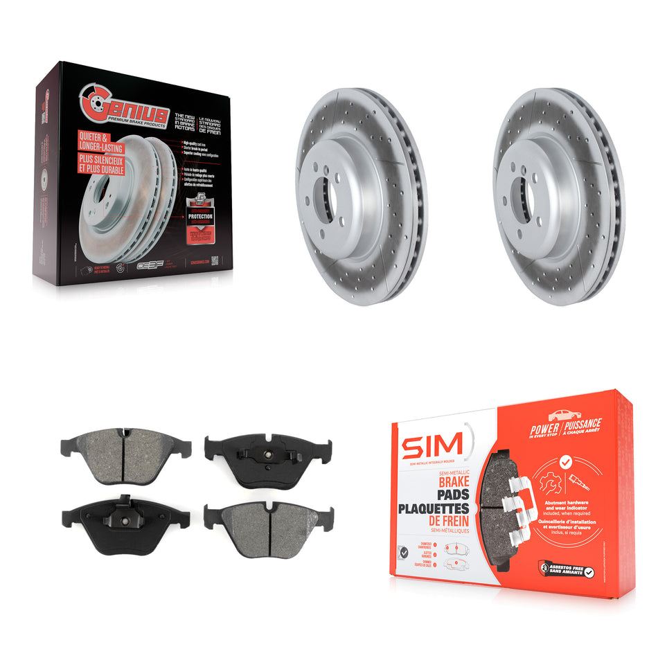 Front Coated Disc Brake Rotors And Semi-Metallic Pads Kit For 2012 BMW 335i Convertible Coupe With Blue Painted Calipers KGS-102331