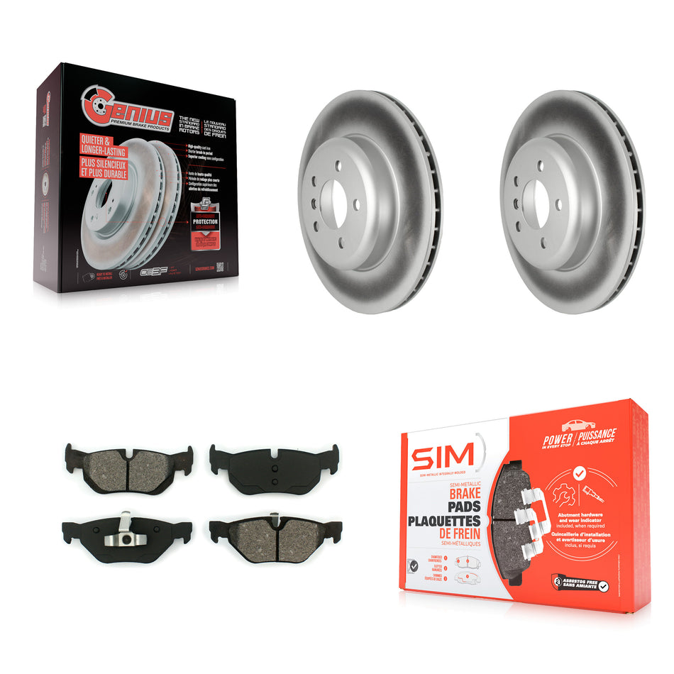Rear Coated Disc Brake Rotors And Semi-Metallic Pads Kit For 2013 BMW 328i xDrive 3.0L With 345mm Diameter Rotor M Sport Performance Brakes Dual Piston Caliper KGS-102358
