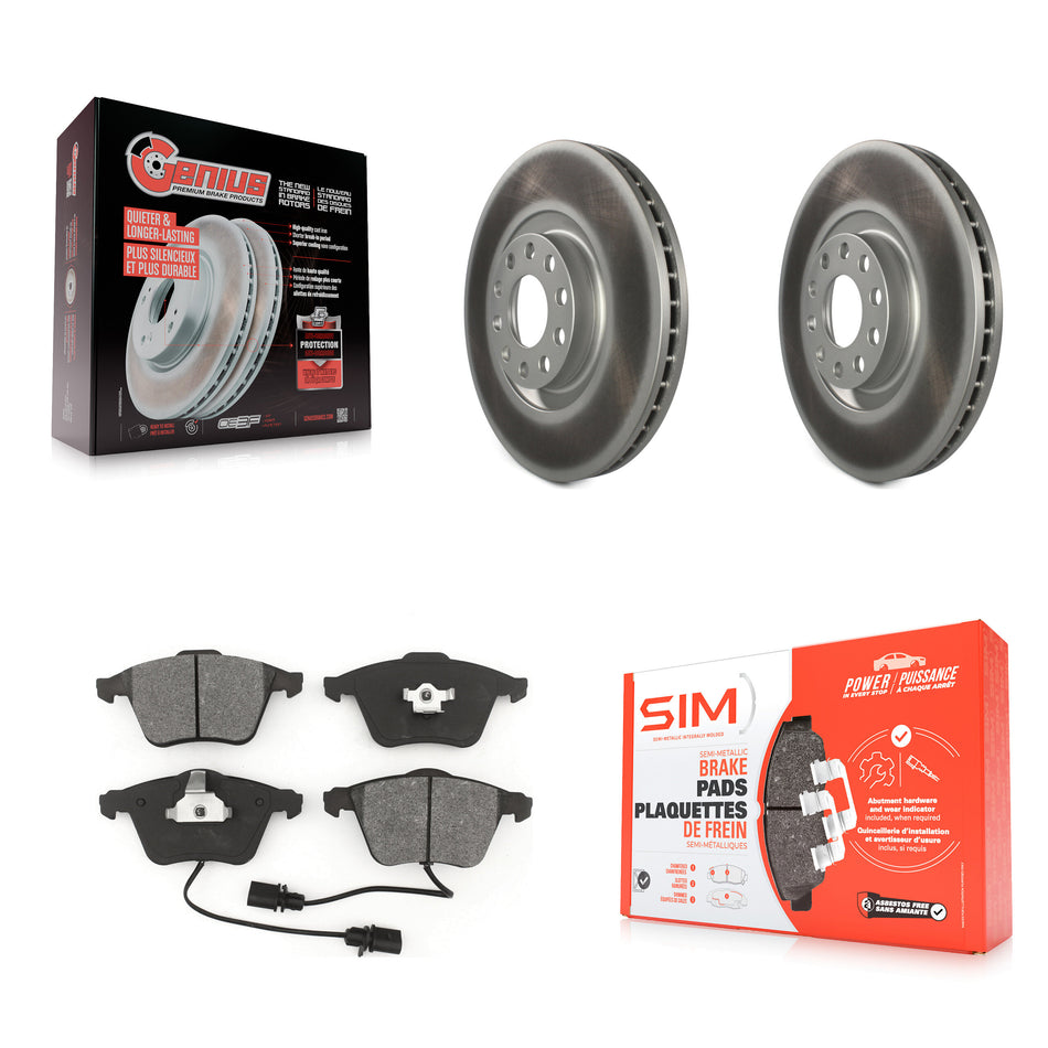Front Coated Disc Brake Rotors And Semi-Metallic Pads Kit For 2002-2004 Audi A6 Quattro With 321mm Diameter Rotor Single Piston Caliper KGS-102372