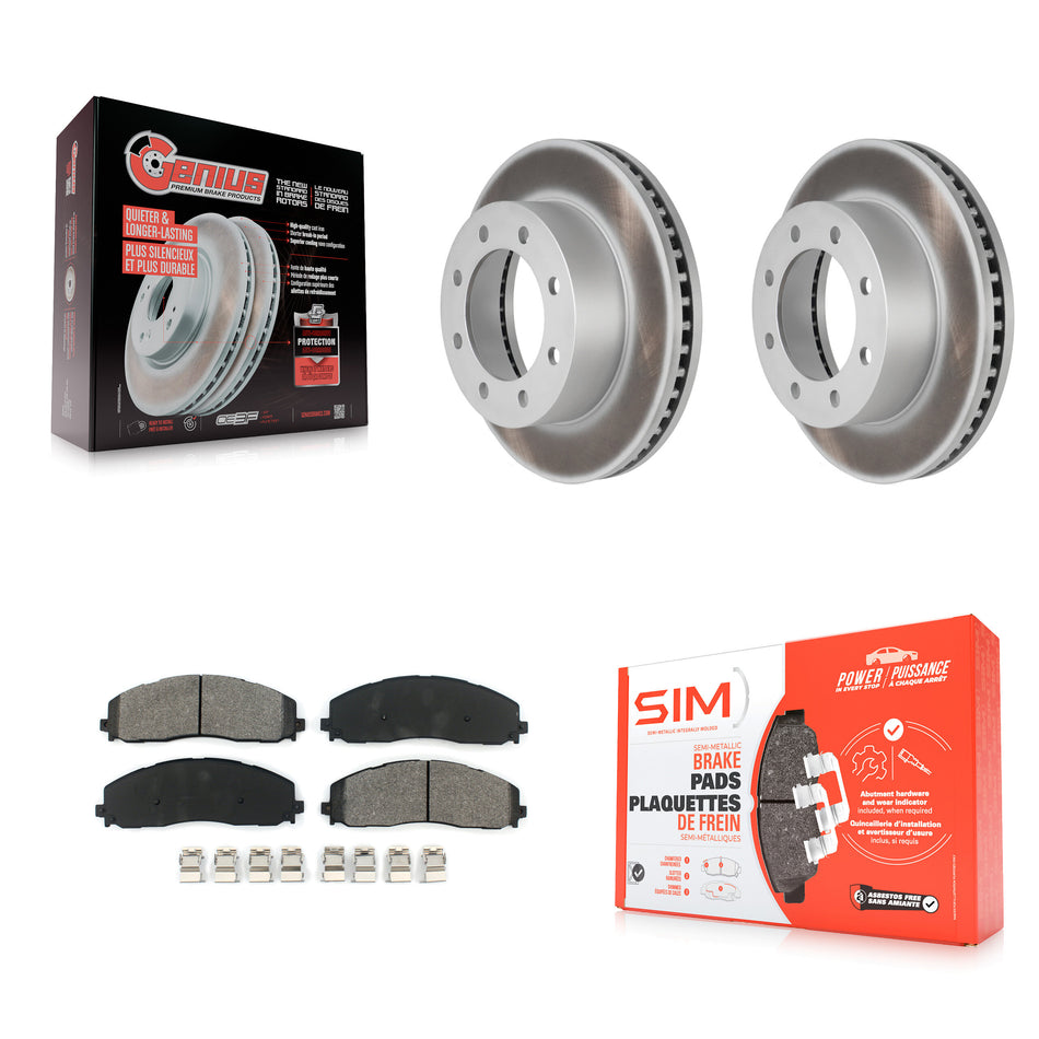 Front Coated Disc Brake Rotors & Semi-Metallic Pad Kit For 2013 Ford F-250 Super Duty 4WD KGS-102399