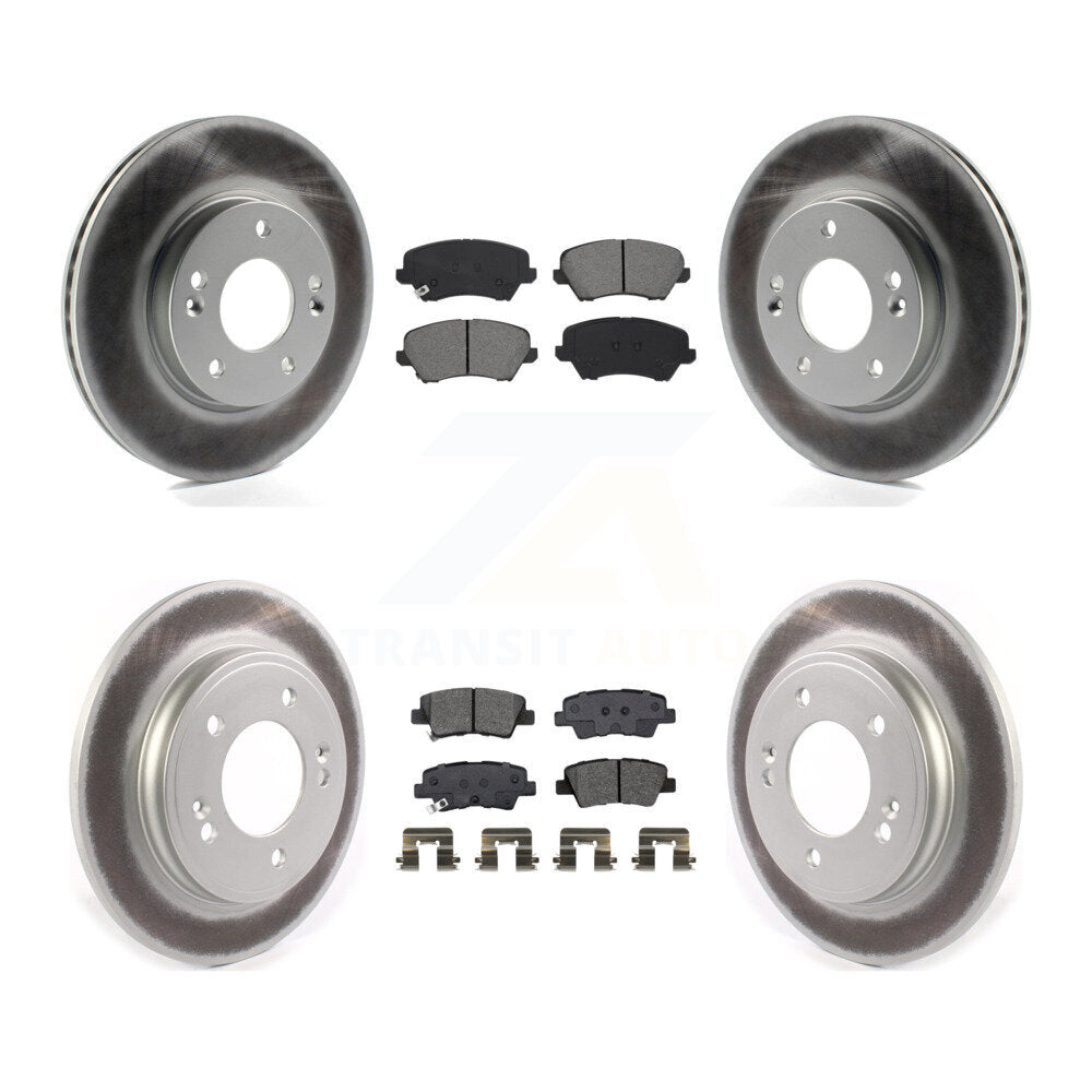 Front Rear Coated Disc Brake Rotors And Semi-Metallic Pads Kit For Hyundai Veloster KGS-102457