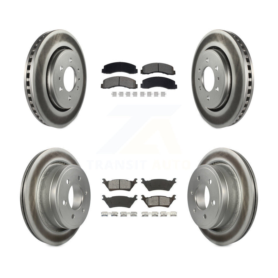 Front Rear Coated Disc Brake Rotors And Semi-Metallic Pads Kit For Ford F-150 KGS-102529