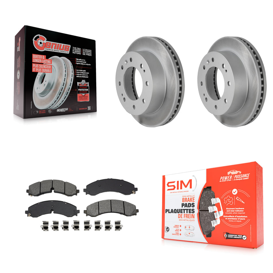 Front Coated Brake Rotor Semi-Metallic Pad Kit For GMC Chevrolet Sierra 2500 HD Silverado KGS-102646