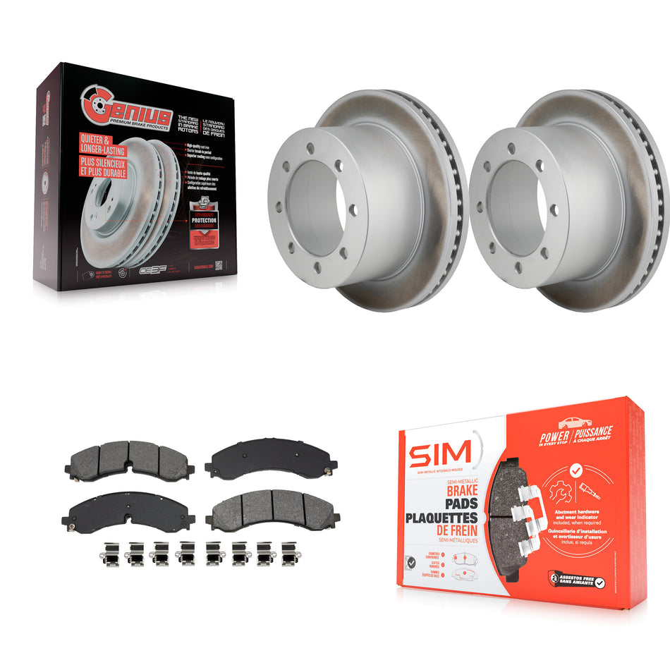 Rear Coated Brake Rotors Semi-Metallic Pad Kit For GMC Sierra 3500 HD Chevrolet Silverado KGS-102847