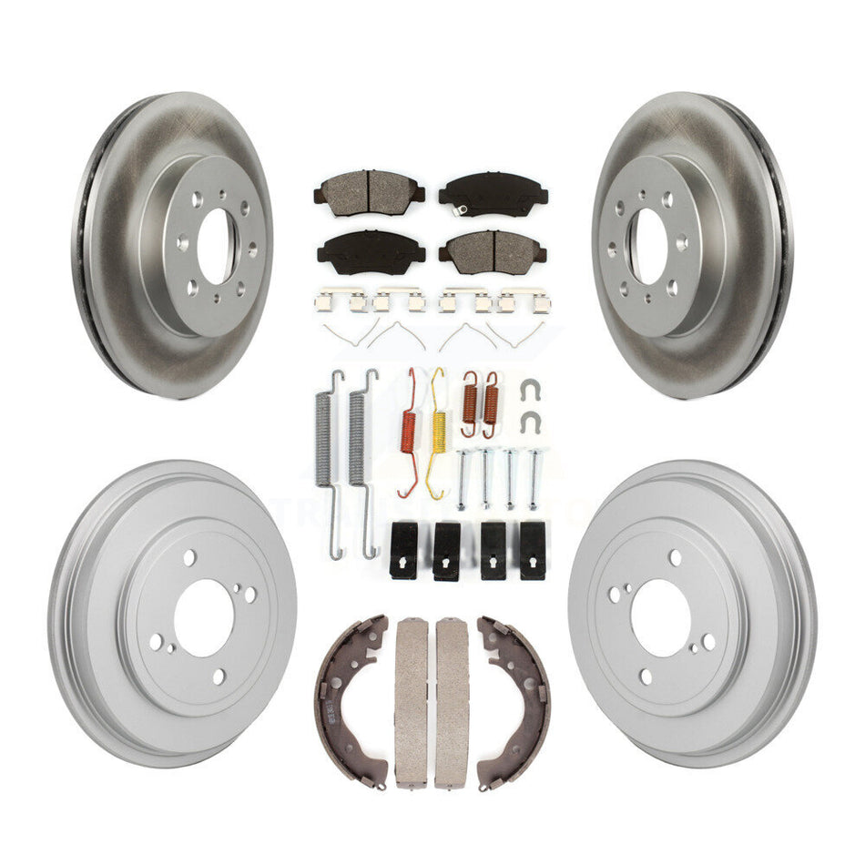 Front Rear Coated Disc Brake Rotors Semi-Metallic Pads And Drum Kit (7Pc) For Honda Fit KGS-102875