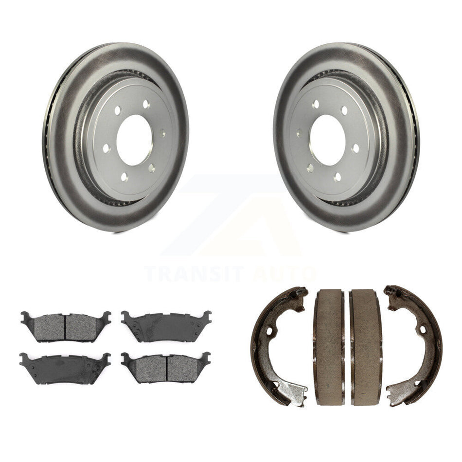 Rear Disc Coated Rotors Semi-Metallic Pads And Parking Brake Shoes Kit For Ford F-150 KGS-102957