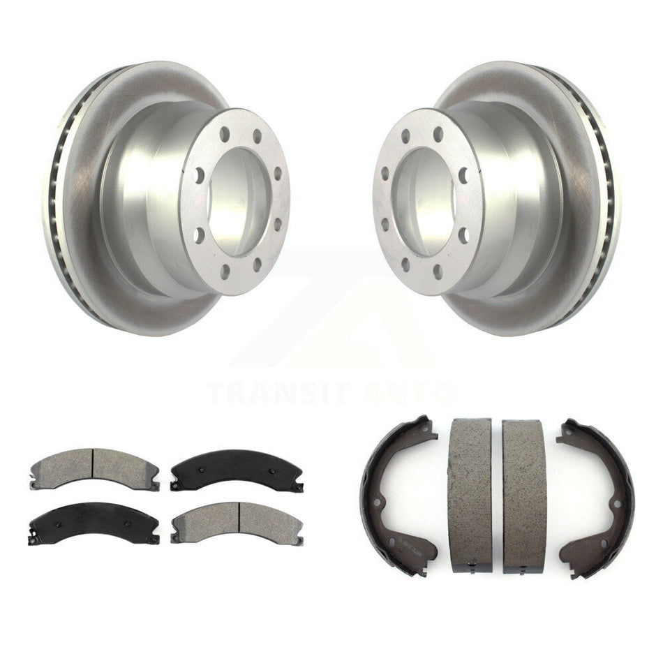 Rear Disc Coated Rotors Semi-Metallic Pads & Parking Shoes Kit For Chevrolet Express 3500 KGS-102958