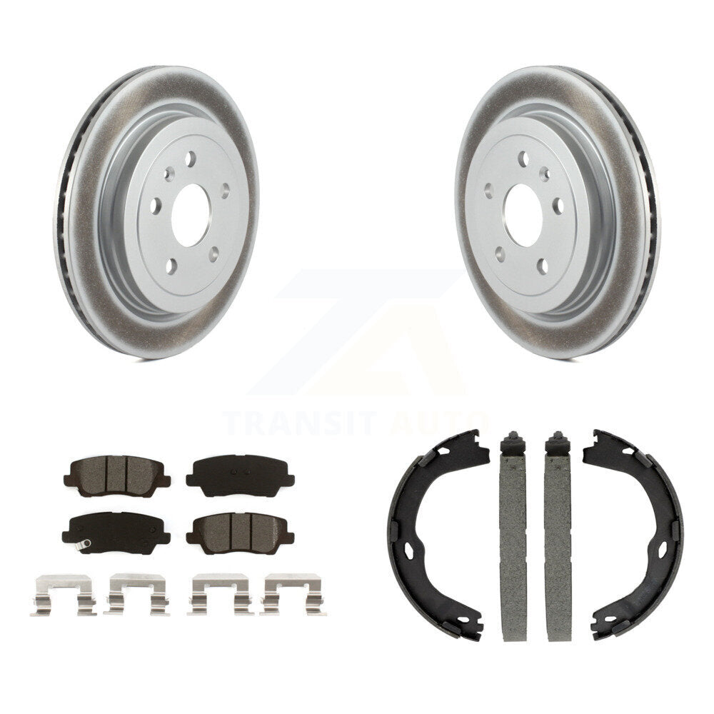 Rear Disc Coated Rotors Semi-Metallic Pads And Parking Brake Shoes Kit For Cadillac CTS KGS-102975
