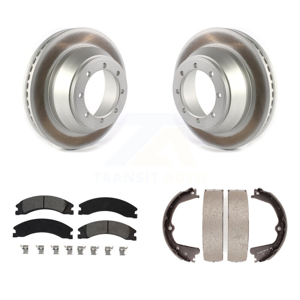 Rear Disc Coated Rotors Semi-Metallic Pads & Parking Shoes Kit For Ford E-450 Super Duty KGS-102977