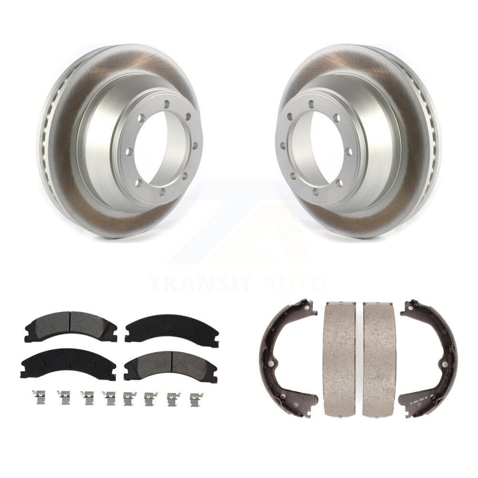 Rear Disc Coated Rotors Semi-Metallic Pads & Parking Shoes Kit For Ford E-450 Super Duty KGS-102977