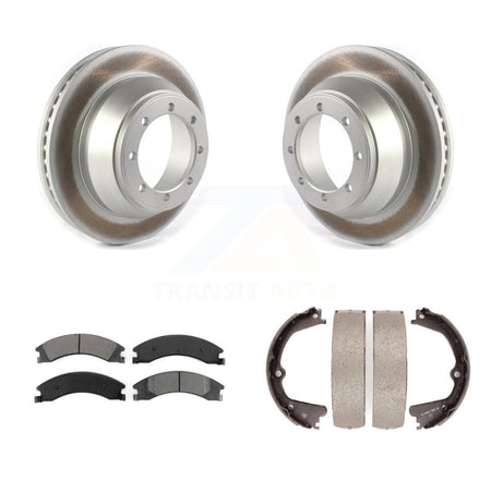 Rear Disc Coated Rotors Semi-Metallic Pads & Parking Shoes Kit For Ford E-450 Super Duty KGS-102978