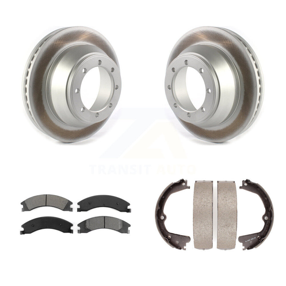 Rear Disc Coated Rotors Semi-Metallic Pads & Parking Shoes Kit For Ford E-450 Super Duty KGS-102978