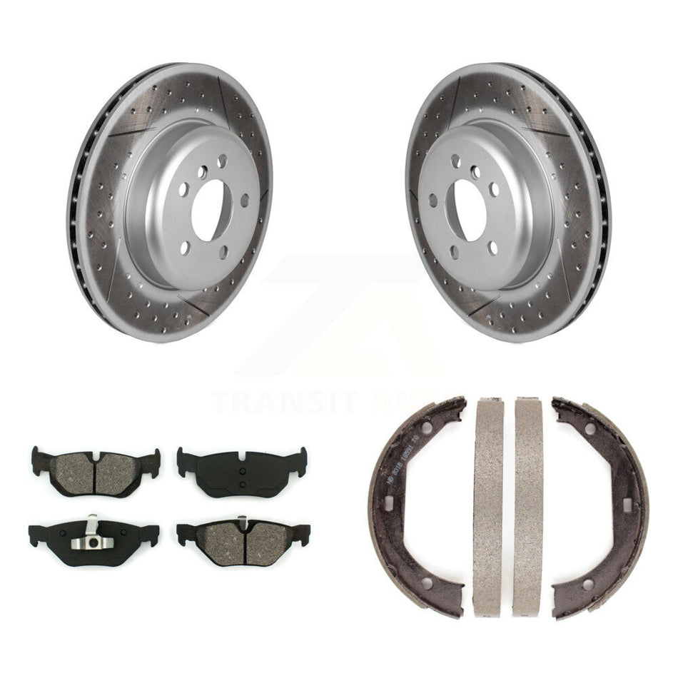 Rear Disc Coated Rotors Semi-Metallic Pads & Parking Brake Shoes Kit For BMW 328i xDrive KGS-102983