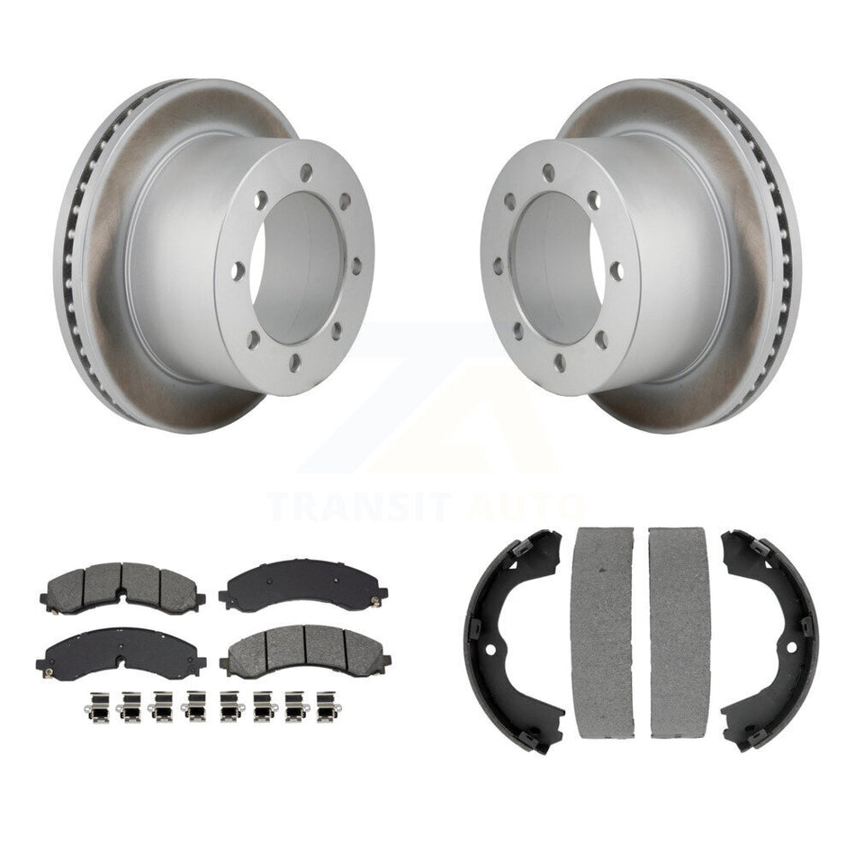 Rear Disc Coated Rotors Semi-Metallic Pads Parking Brake Shoes Kit For GMC Sierra 3500 HD KGS-102986