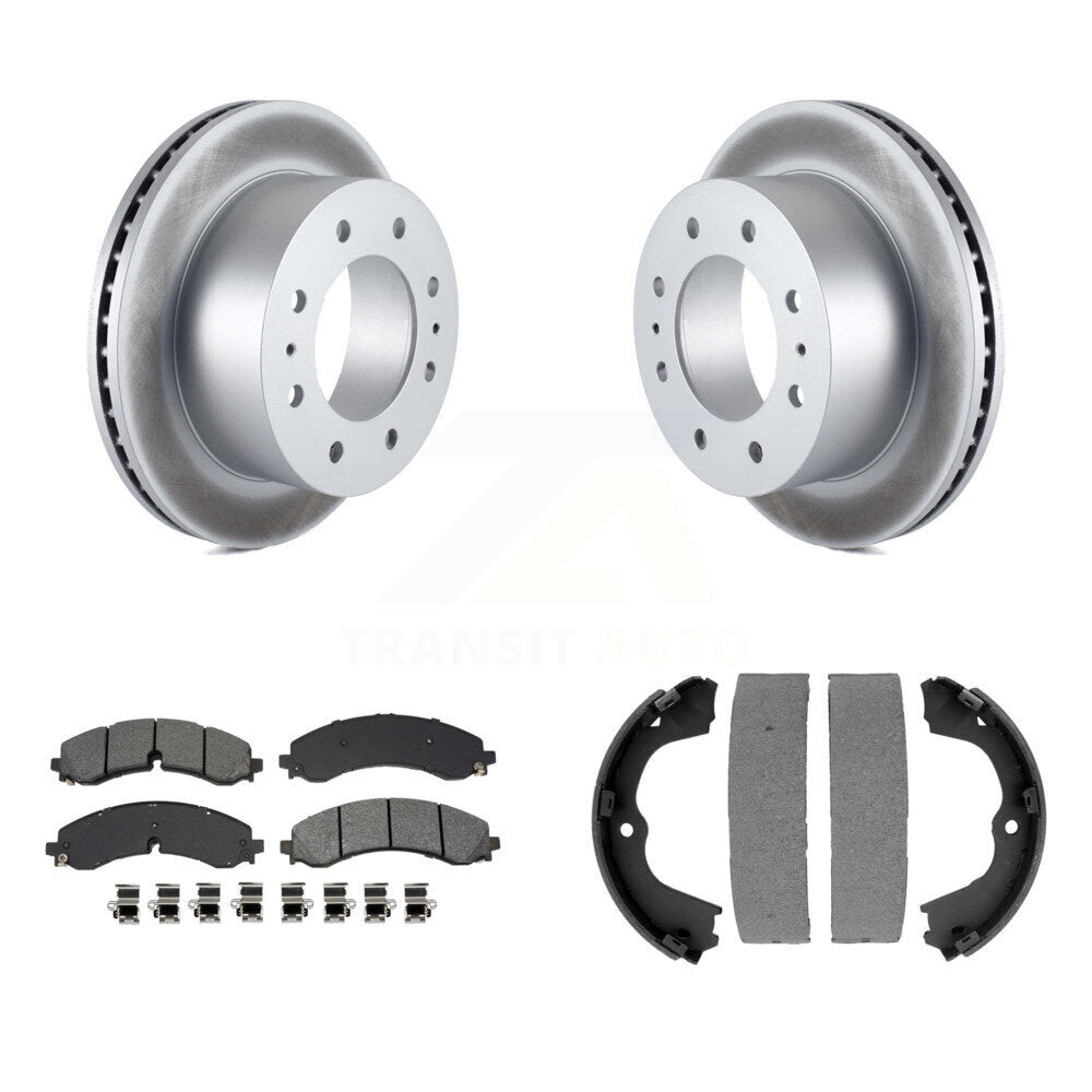 Rear Disc Coated Rotors Semi-Metallic Pads Parking Shoes Kit For GMC Chevrolet Sierra HD KGS-102987